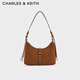CHARLES&KEITH25秋新品復(fù)古雙肩帶鉚釘簡約腋下包七夕禮物CK2-20782708-1 Sienna Brown赭石棕 S