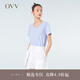 OVV2023春夏新款女裝舒適棉質(zhì)U領(lǐng)廓形寬松漸變色繡花短袖T恤 淺紫鑲拼09 M