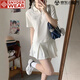 SNYDER WEAR休閑運動(dòng)風(fēng)套裝女學(xué)院風(fēng)正肩POLO領(lǐng)T恤JK短裙夏季女裝一整套穿搭 白色(POLO衫+褲裙) S 建議70-85斤