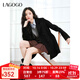 LAGOGO雙面毛呢西裝領(lǐng)大衣女拉谷谷2024年冬季新款中長(cháng)款通勤外套 黑色 M