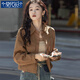 莫代爾外套女2025春季新款設(shè)計(jì)感小眾短復(fù)古長(zhǎng)袖襯衫簡(jiǎn)約純色短款小個(gè)子 焦糖色  M 100-115