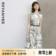 顏域水墨印花連衣裙女2024新款夏裝復(fù)古優(yōu)雅背心裙中長款圓領(lǐng)裙子 黑白花 M/38
