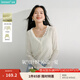 茵曼荷葉V領(lǐng)薄針織開衫2025秋季女裝新款度假風(fēng)修身顯瘦長袖上衣 米白色 S