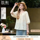 香影重工刺繡泡泡袖上衣女2025夏裝新款氣質(zhì)米白系帶圓領(lǐng)純棉小衫 米色 M 160/84A/95-110斤
