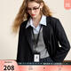 三彩2025秋季新款休閑西裝外套雙排扣簡(jiǎn)約正肩小西服寬松氣質(zhì)M 藏青色 L