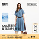 森馬（Semir）森柔牛仔|牛仔連衣裙女收腰翻領港風2025夏季新款涼感中長裙 牛仔藍灰88401 M 160/84A