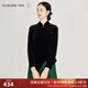 浮云堂.風」暮色.中式復古黑色絲絨襯衫女裝新款2025春秋禪意內搭打底衫 黑色 L