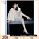 三彩2025春季新款顯瘦新中式緞面提花暈染印花外套寬松女
