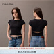 Calvin KleinJeans25夏季女士潮流休閑鏤空ck辣妹正肩羅紋重磅短袖T恤上衣 UB1-太空黑 S