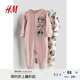 H&M【迪士尼系列】童裝女嬰連體衣2件裝秋季薄款嬰兒爬服1092245 灰淺粉色/米妮老鼠 66cm 66/48