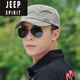 吉普（JEEP）短檐男士平頂帽帽子爸爸休閑軍帽百搭太陽帽純棉春秋中年鴨舌帽男 淺咖啡 均碼 可調(diào)節(jié)(54-60)