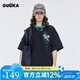 古由卡（GUUKA）休閑t恤短袖男士潮流半截袖寬松型男裝夏季2025新款打底衫五分袖 黑色 L
