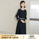顏域圓領(lǐng)長袖連衣裙女裝2024新款春裝黑色中長款簡約通勤氣質(zhì)裙子 黑色 M