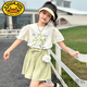 G.DUCKKIDS女童夏裝套裝2025新款洋氣甜美風(fēng)蝴蝶結(jié)裙褲女大童短袖短褲兩件套 綠色套裝 【兩件套】 140