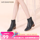 SATURDAYMODE秋冬圓頭短靴英倫高跟馬丁靴女裸靴 10黑色 35