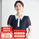 帕羅2025夏季新款百搭真絲短袖t恤女時(shí)尚設(shè)計(jì)感小眾蕾絲邊泡泡袖上衣 藏青 L