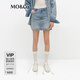MO&Co.牛仔短裙2025春新品重工鉆飾彩繪藝術(shù)洗褪做舊棉質(zhì)MBE1SKT040 牛仔藍(lán)色 L