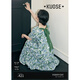闊色（kuose）油畫碎花蝴蝶結(jié)仙女裙女春夏新款藍(lán)色天絲萊賽爾連衣裙長(zhǎng)裙子 藍(lán)色 L