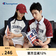 Champion冠軍短袖插肩袖情侶款新款復(fù)古撞色拼接純棉T恤 灰色藍(lán)色拼接 M