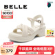百麗（Belle）編織沙灘涼拖女可外穿舒適休閑涼鞋B6Q1DBL4 米白 37 (235mm)