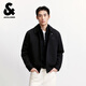 杰克·瓊斯（JACK&JONES）25年男裝秋季夾克男士拉鏈翻領(lǐng)短款外套男黑色針織休閑長袖上衣 E43純黑色 S （170）
