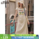 妖精的口袋【玩了再說】學(xué)院風(fēng)Polo領(lǐng)連衣裙女2025夏季新款波嬉風(fēng)印花t恤裙 芝士米杏色 L