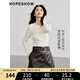 紅袖修身打底針織衫秋季2024新款女裝字母壓花正肩圓領(lǐng)簡約百搭上衣 本白001 M