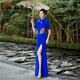 走秀旗袍高端2025年新款藍(lán)色氣質(zhì)優(yōu)雅年輕款表演長(zhǎng)款魚尾禮儀演出 藍(lán)色 2XL