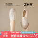 ZHR單鞋女蕾絲透氣厚底漁夫鞋一腳蹬布鞋女百搭休閑女鞋W125D米色37