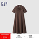 GAP女裝春秋洋氣翻領(lǐng)刺繡logo短袖針織連衣裙簡約長裙680487