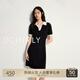歐時力OCHIRLY polo領(lǐng)短袖針織連衣裙A字撞色透氣2025夏季新品 黑色 S