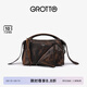 GROTTO個(gè)樂翻領(lǐng)包mini真皮輕便手提單肩斜挎包手機(jī)包小包禮物 焦木棕 mini