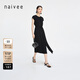納薇（naivee）新款復古高級腰帶鏤空氣質(zhì)連衣裙優(yōu)雅赫本風小黑裙女 黑色 L 165/88A