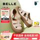百麗（Belle）時(shí)尚編織風(fēng)羅馬涼鞋2025夏新商場(chǎng)同款透氣休閑鞋D6T1DBK5 米色 37 (235mm)