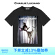 Charlie Luciano小鹿印花黑色寬松休閑T恤明星男女情侶同款圓領(lǐng)短袖男潮牌上衣 黑色 XS 160