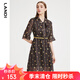 藍(lán)地（LANDI）秋季新款印花碎花七分袖連衣裙女收腰中長(zhǎng)款裙子 花色 M