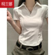 柯蘭娜2025夏季新款韓版修身正肩短袖T恤女魚(yú)骨線(xiàn)條設計感V領(lǐng)別致短上衣 白色 L 建議105-115斤