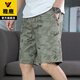 雅鹿夏季純棉工裝短褲男士潮牌中外穿潮流休閑拉鏈口袋寬松薄款五分褲 552卡其 XL 推薦110-130斤