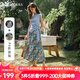 Olrain歐芮兒藍(lán)色綁帶上衣碎花半裙套裝女夏季2025新款時(shí)尚兩件套 藍(lán)色 M