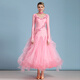 勤度摩登舞連衣裙國標舞比賽裙裙演出服舞裙比賽鑲鉆摩登裙 粉色 L