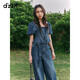 DZZIT地素短袖襯衫2025夏季新款方領泡泡袖牛仔小上衣女3J2RA021T 深藍色 S
