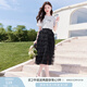 香影粉色網(wǎng)紗半身裙女夏2025新款高腰a字仙女紗裙中長超仙蛋糕裙 黑色 L
