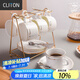CLITON咖啡杯碟套裝歐式金邊陶瓷杯西式紅茶杯早餐杯牛奶杯6杯6碟6+杯架