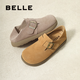 百麗（Belle）厚底勃肯鞋女2025春季新款毛毛雪地短靴棉鞋子D4W1DAM5 卡其色-單里 36 (230mm)