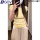DGOV純色簡約基礎款短袖針織衫女2025夏季修身顯瘦t恤百搭打底衫上衣 黃色（zt） L 建議100-110斤