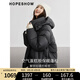 紅袖蓬松保暖羽絨服冬季2024新款女裝落肩雙拉鏈立領(lǐng)連帽面包短外套 黑050 S