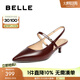 百麗（Belle）氣質(zhì)包頭涼鞋女商場(chǎng)同款真皮優(yōu)雅通勤涼鞋BCB33BH5 酒紅 37 (235mm)