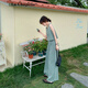 拉夏貝爾（La Chapelle）藍(lán)綠色小香風(fēng)套裝褲女2025夏季新款夏闊腿褲兩件套無袖上衣休閑 藍(lán)色 M （建議115斤以內(nèi)）