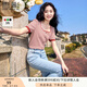 香影條紋t恤女短袖2025夏裝新款顯瘦寬松正肩泡泡袖紅色方領上衣 紅色 X832123  M
