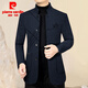 皮爾卡丹（pierre cardin）羊毛呢外套男秋冬季中年商務(wù)立領(lǐng)夾克男休閑潮流羊毛絨外套爸爸裝 藏青 L (120-140斤)